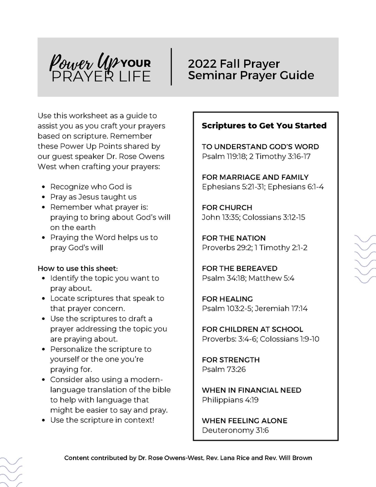worksheet for fall 2022 prayer seminar page 1