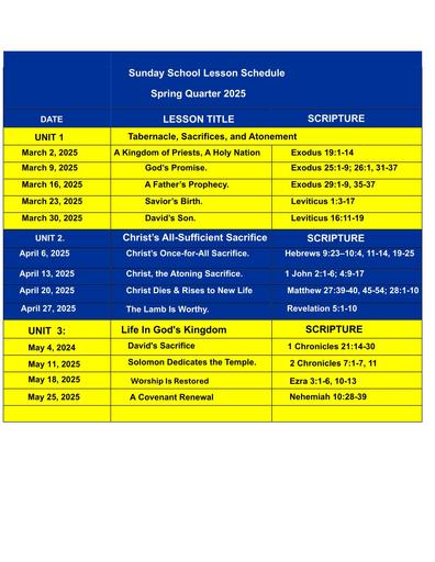 Spring 2025 (March - May) Lessons & Scriptures