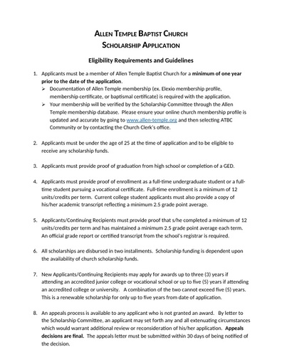 ATBC Scholarship Guidelines and Requirements