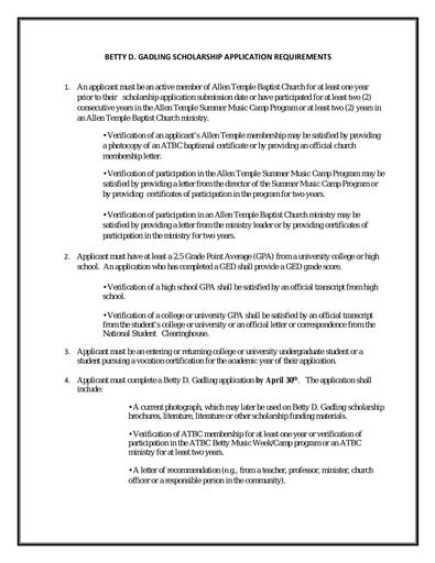 Betty D. Gadling Scholarship Application Requirements