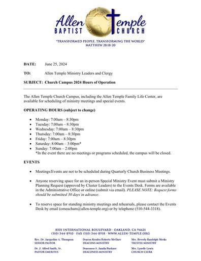 Campus Hours of Operation