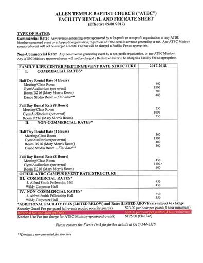 ATBC Facilities Rental Fees