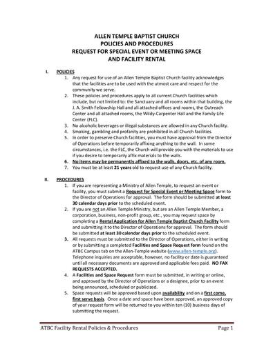 ATBC Facilities Rental Policies and Procedures