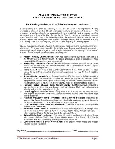ATBC Facilities Rental Terms and Conditions