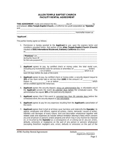 ATBC Facilities Rental Agreement